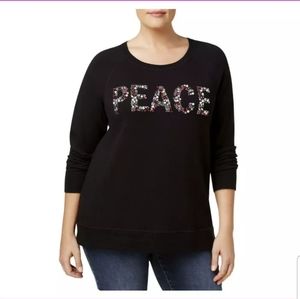 Style & Co Black Long Sleeve Pullover Peace